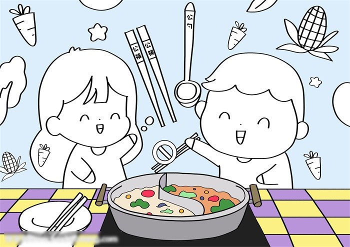 简单的公筷公勺儿童画怎么画-图3