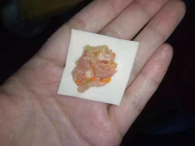 取一面皮，上面放上适量的馅。