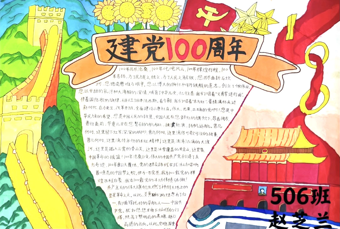 五年级建党百年手抄报设计-图1