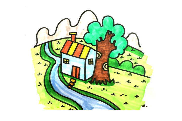 家乡美景怎么画