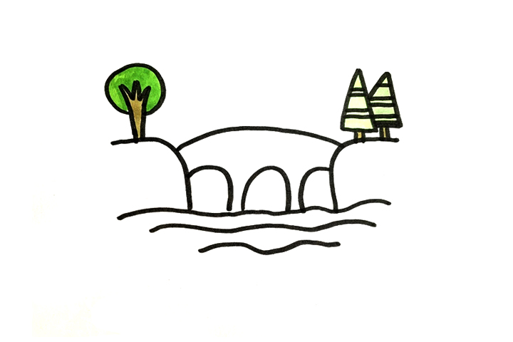 溪边拱桥风景怎么画-图4