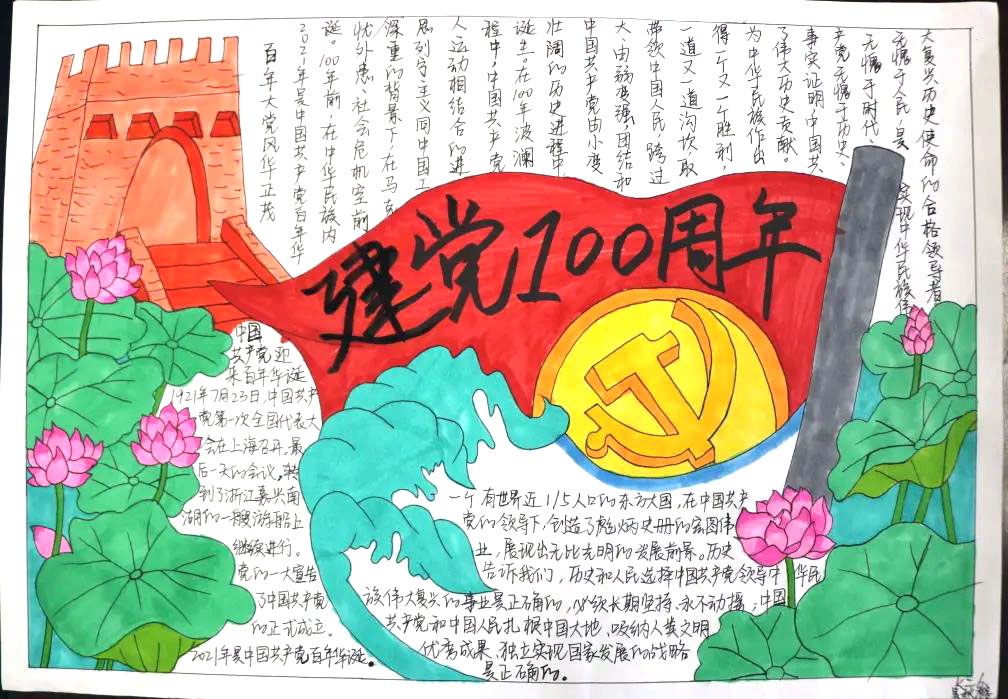 建党100周年手抄报图片-五年级获奖作品-图4