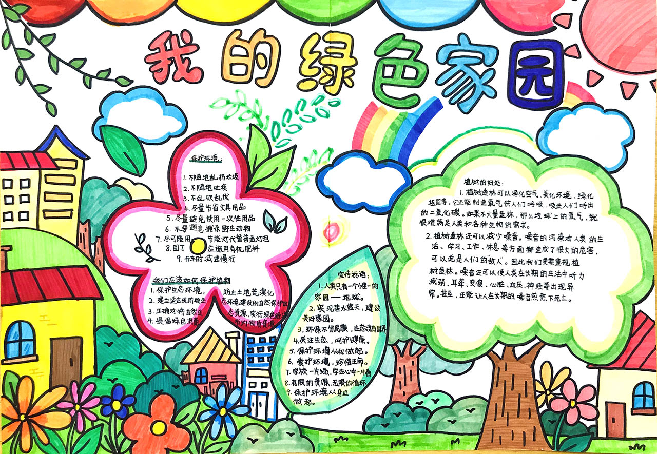 绿色环保手抄报-我的绿色家园-图1