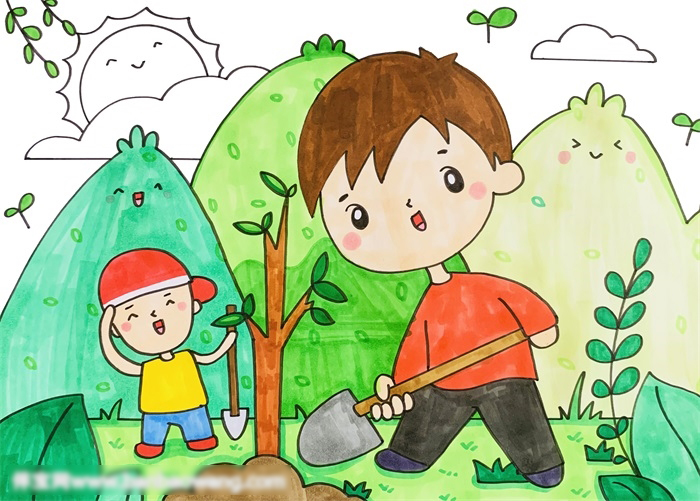 绿水青山就是金山银山儿童画-图4