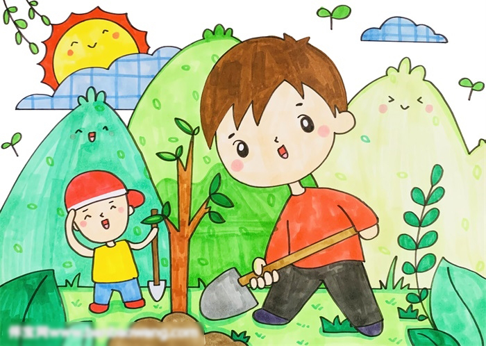 绿水青山就是金山银山儿童画