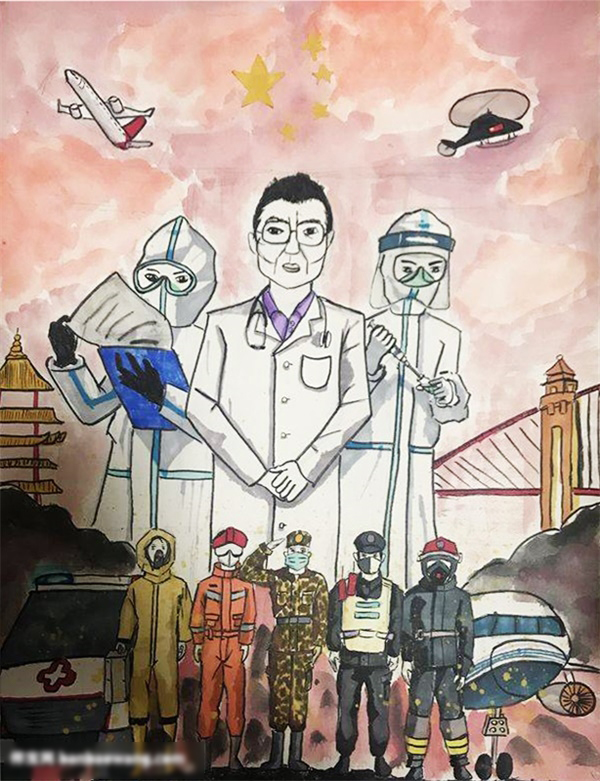 抗击疫情儿童画-图1