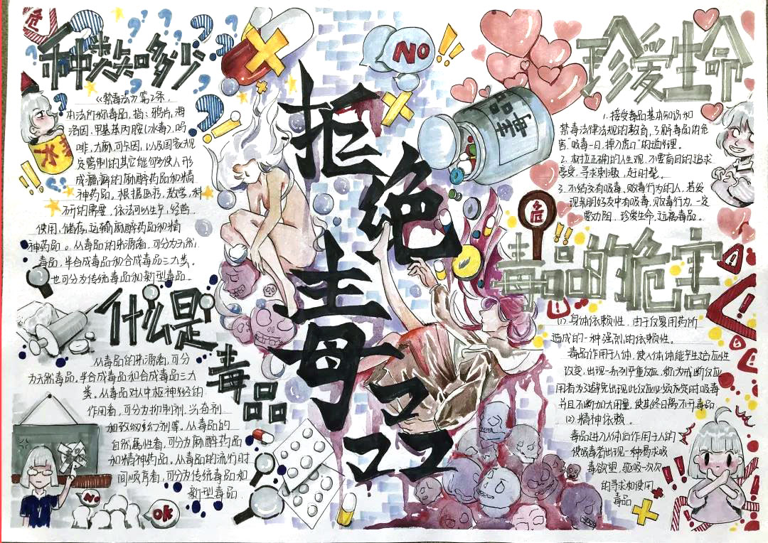 对毒品说不主题手抄报绘画-图5