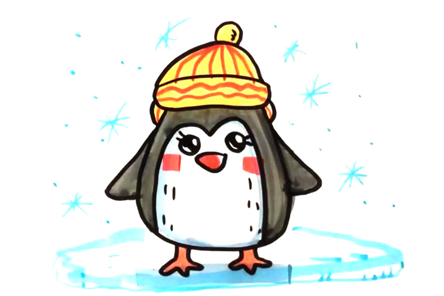 戴帽子的小企鹅怎么画