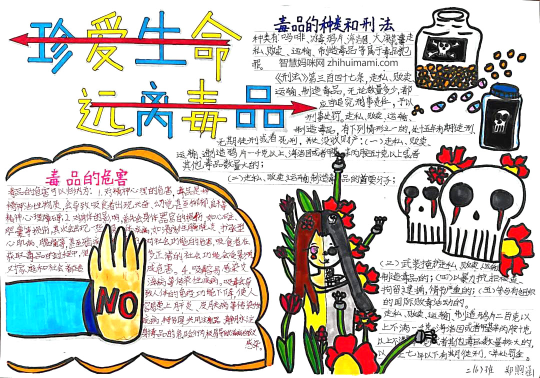 毒品预防知识手抄报绘画（5张）-图1