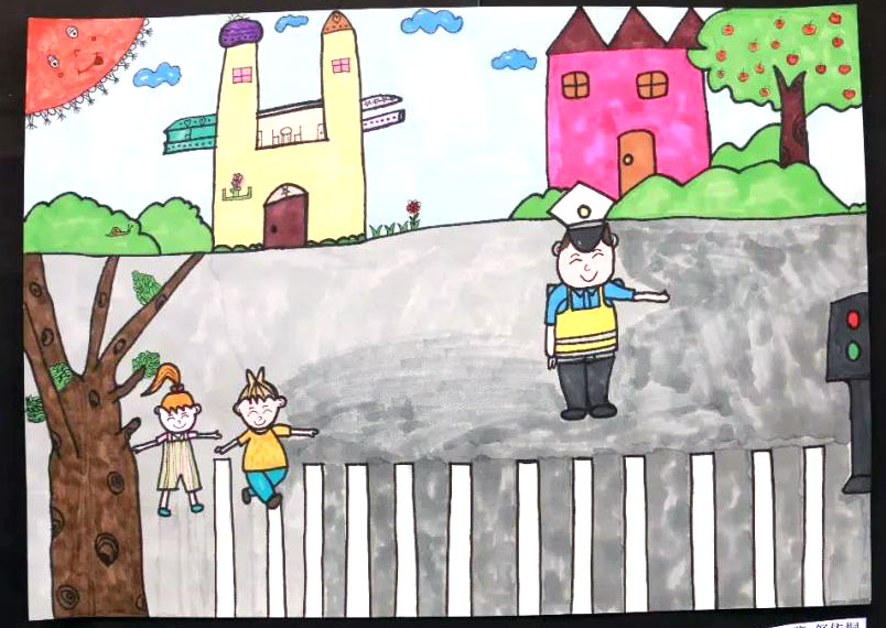 小学生文明过马路绘画图片-图2