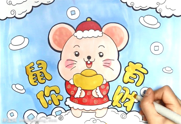 鼠年年画简笔画-图4