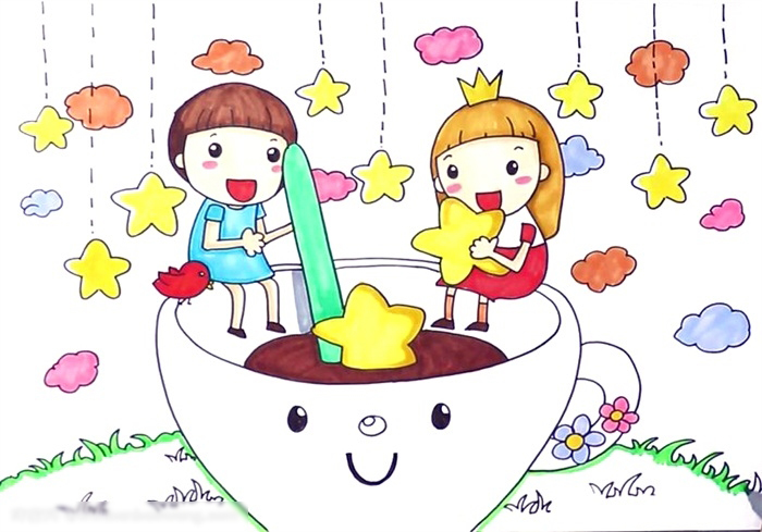 关于友谊长河的儿童画-图4