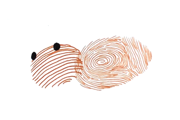 步骤2：用指尖印一个圆形指印作头，然后画蜜蜂的眼睛。