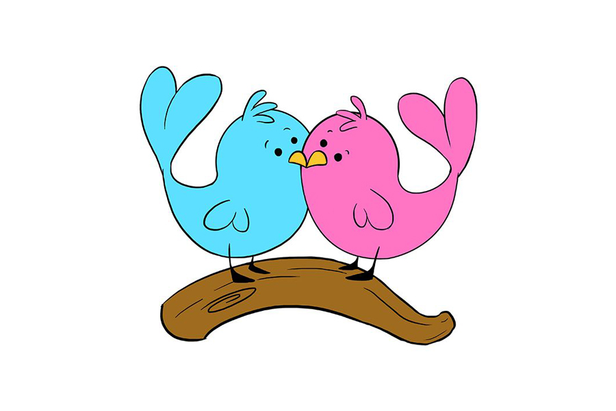 如何画一对爱情鸟