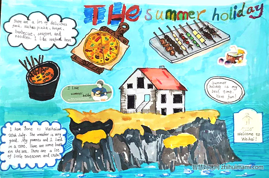 漂亮的快乐的暑假英语手抄报-图1