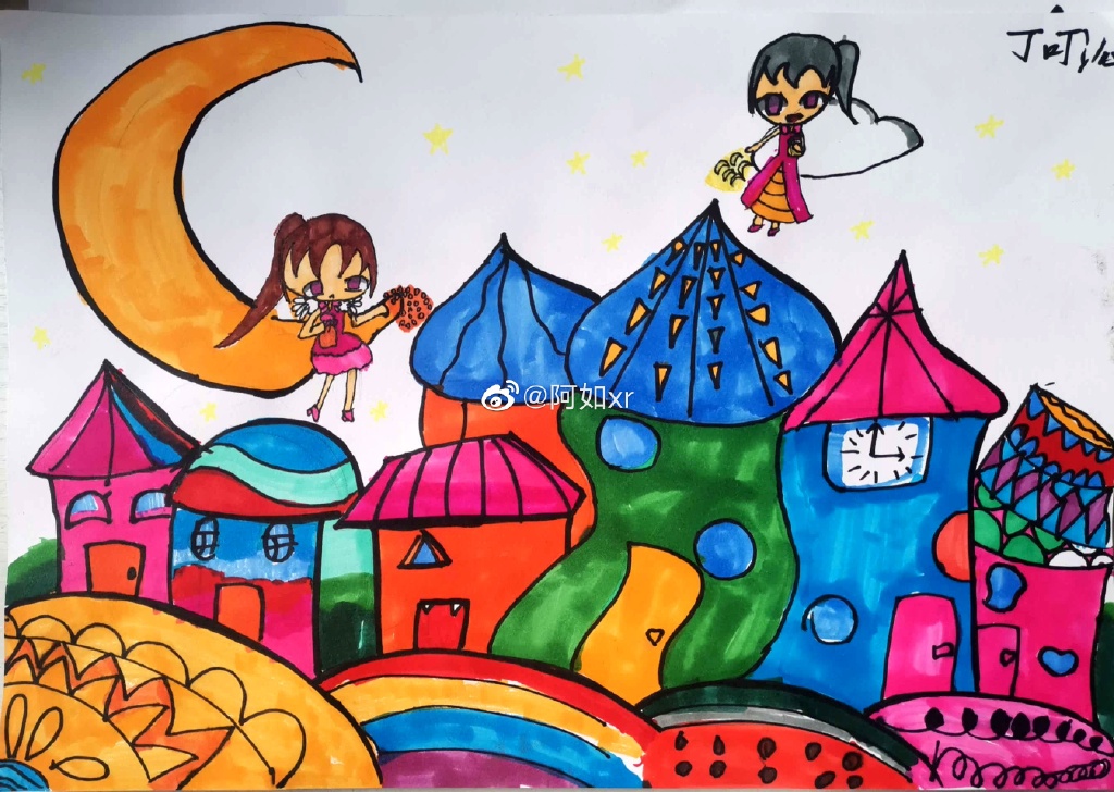 创意楼房彩色线描画-图6