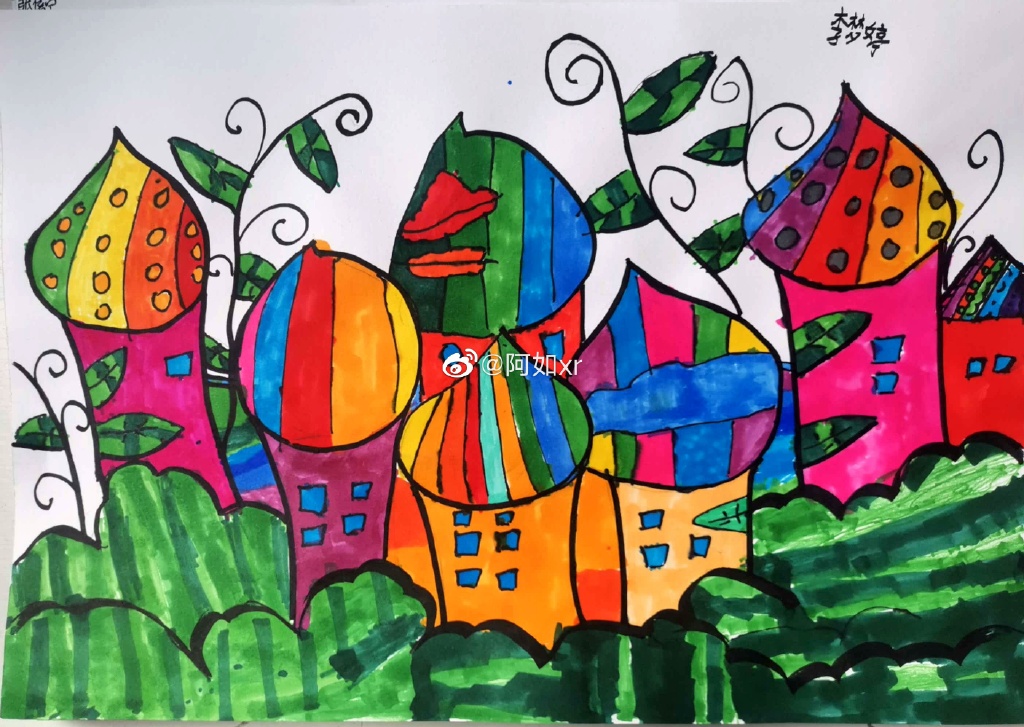 创意楼房彩色线描画-图8