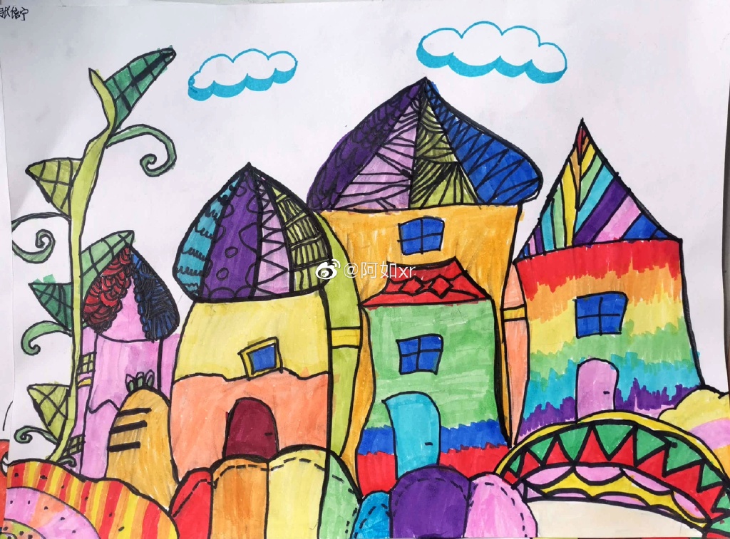 创意楼房彩色线描画-图9