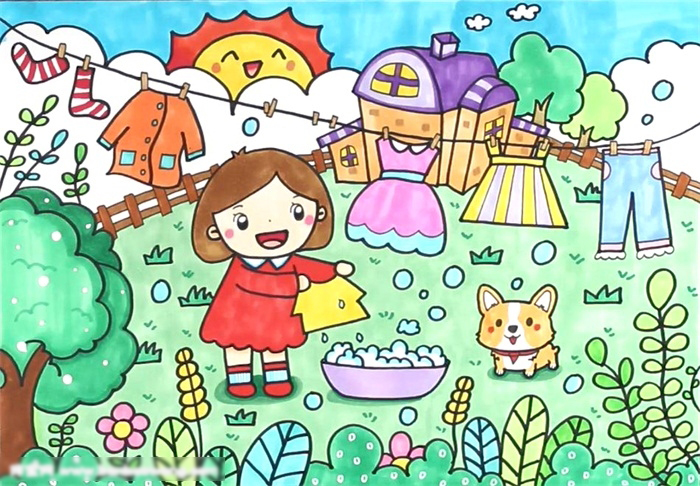 儿童干家务的画