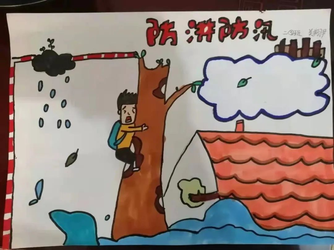 抗洪救灾儿童绘画作品-图2