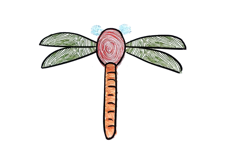 简单漂亮的蜻蜓指印画画法