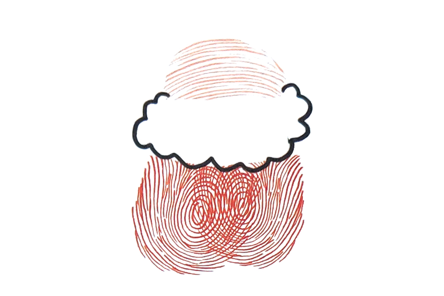 步骤2：印两个被遮住一部分的指印作身体、画大胡子。