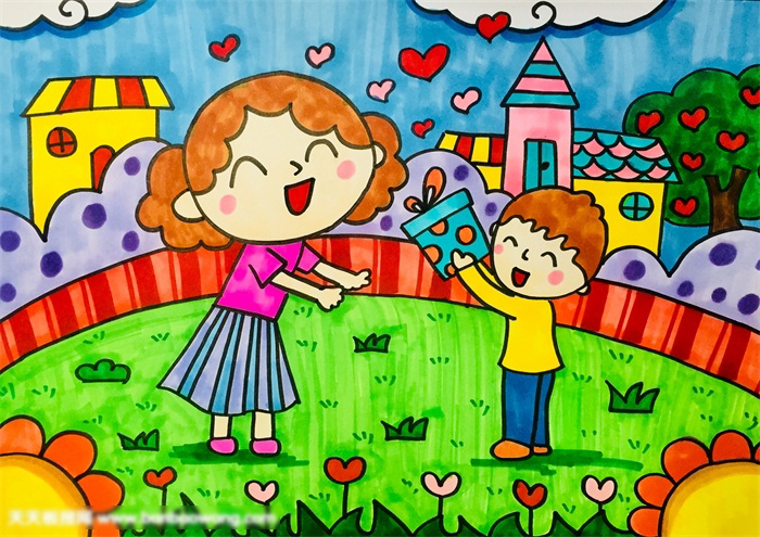 简单漂亮的感恩母爱儿童画图片