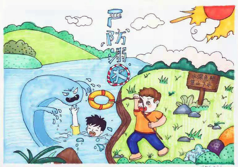 防溺水安全教育绘画作品-图4