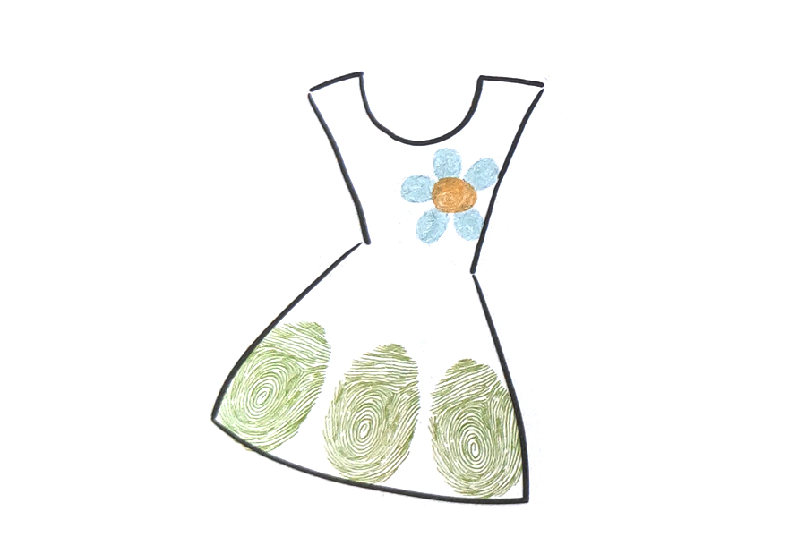 步骤3：勾出上身部分的轮廓和下半部分裙子的轮廓。