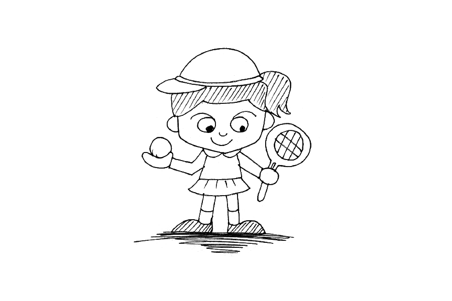 一组打球的小女孩简笔画-图1