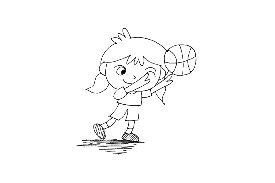 一组打球的小女孩简笔画-图3