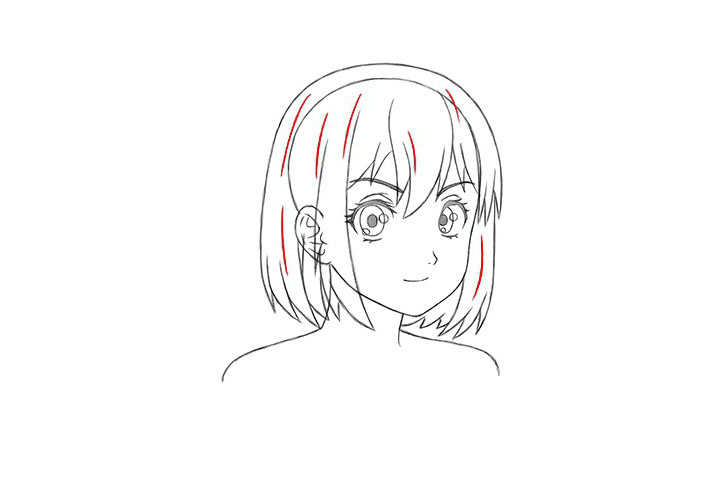 短发漫画女孩3/4侧脸怎么画-图8