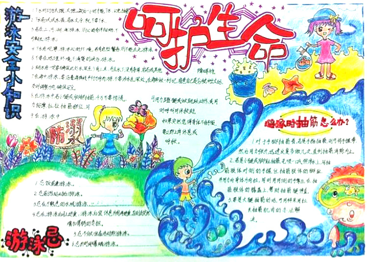 6张漂亮的小学生防溺水安全手抄报绘画-图3
