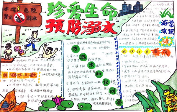 6张漂亮的小学生防溺水安全手抄报绘画-图6