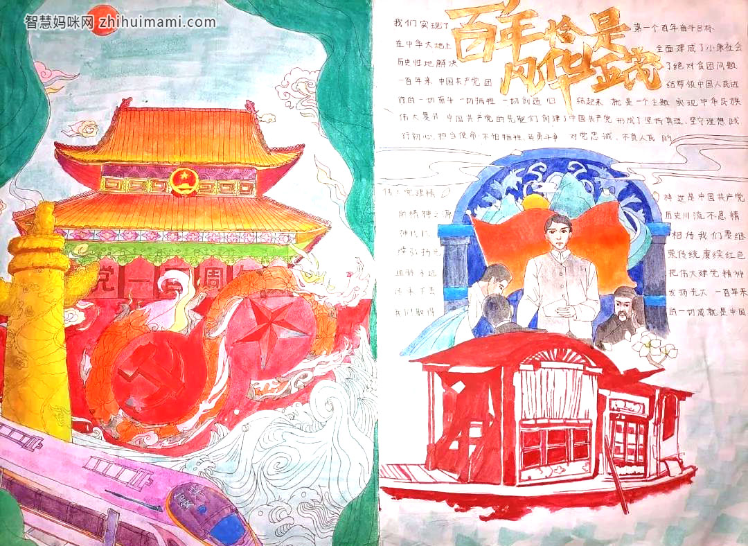 简单好画的不忘初心跟党走手抄报-图3