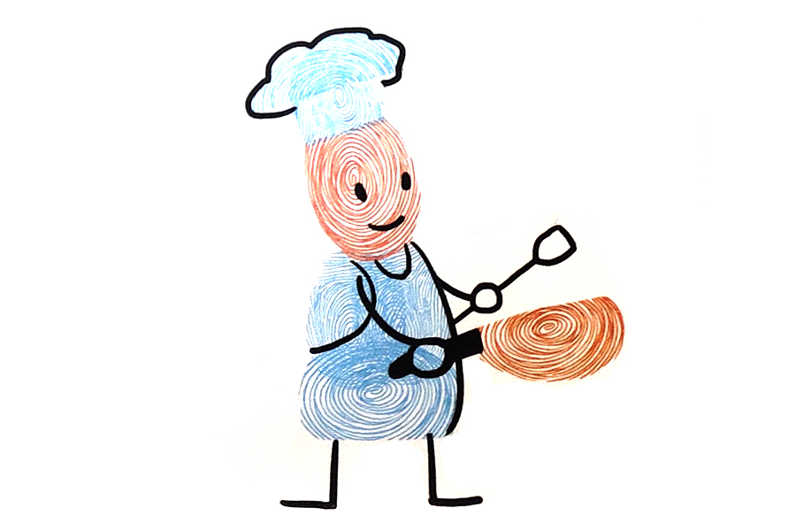 简单有趣的手指画教程 厨师指印画画法