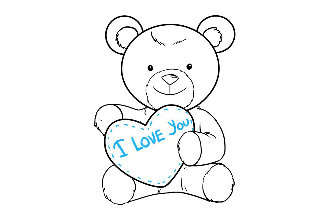 抱着爱心的泰迪熊怎么画-图9