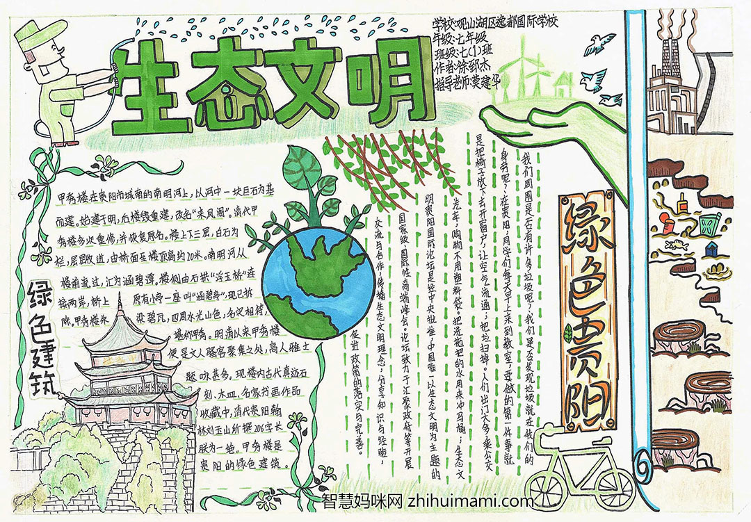7张关于生态文明建设的手抄报绘画-图1