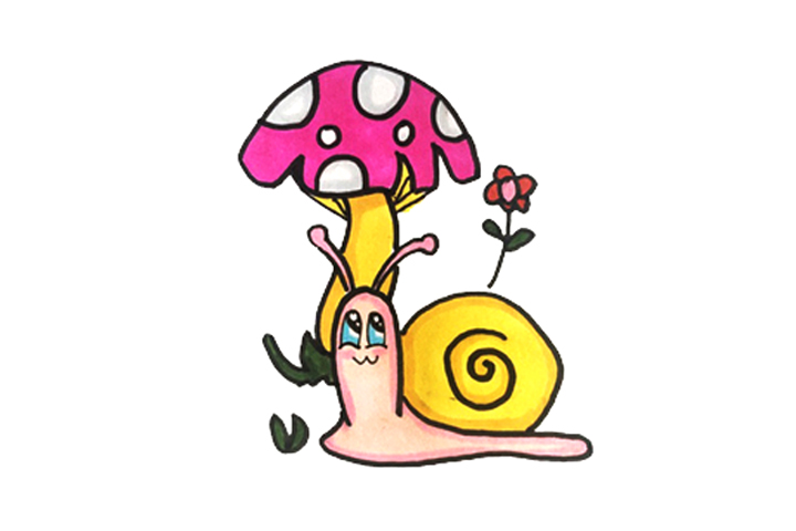 蜗牛和蘑菇卡通画