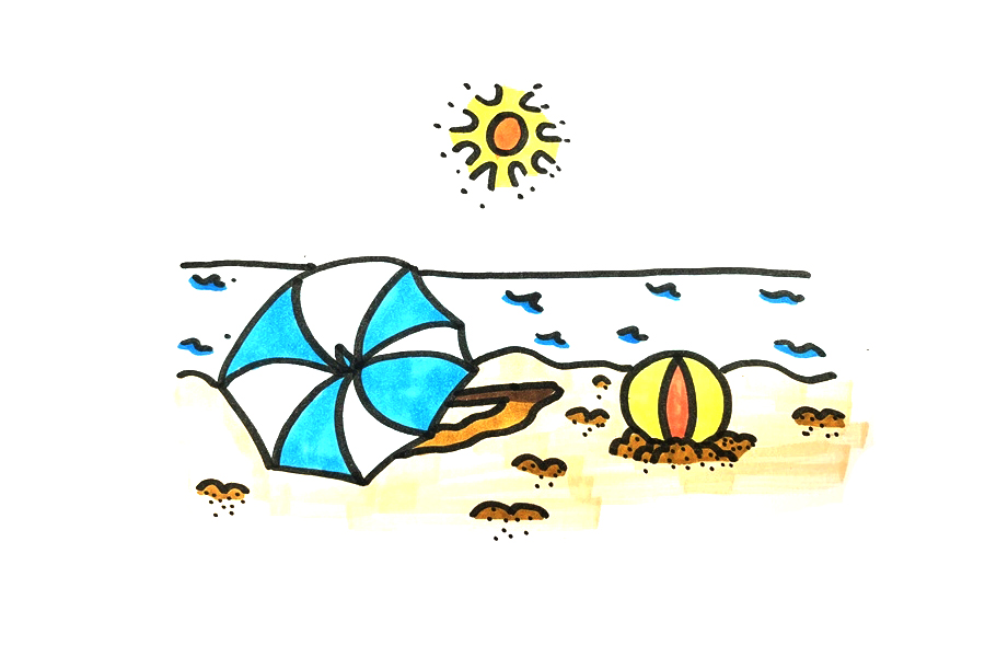 夏季海滩风景怎么画