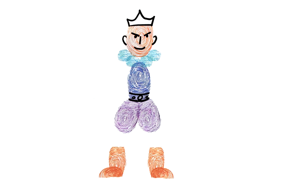 步骤3：画出王子的头冠、五官和宝石腰带。