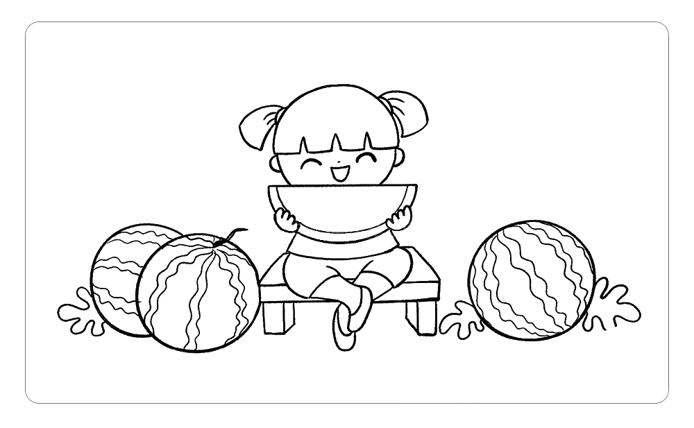 步骤8：在小女孩的两侧画出三个大西瓜