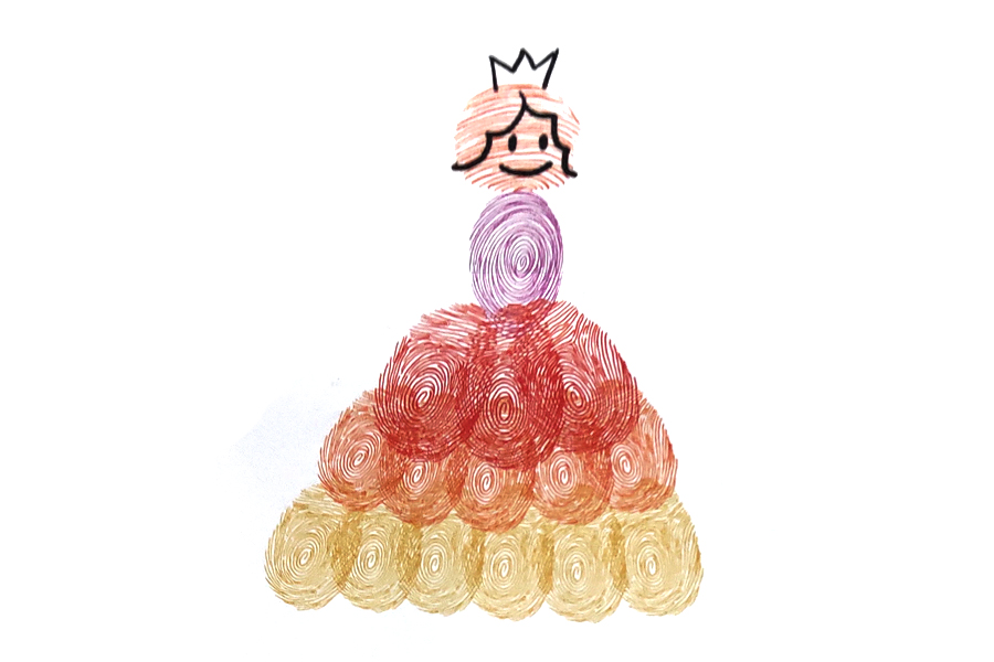 步骤3：画王后的王冠、头发和五官。