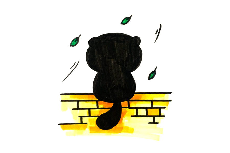秋天情绪画 黑色猫咪背影简笔画