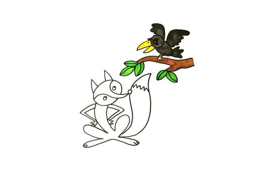 狐狸和乌鸦简笔画怎么画-图3