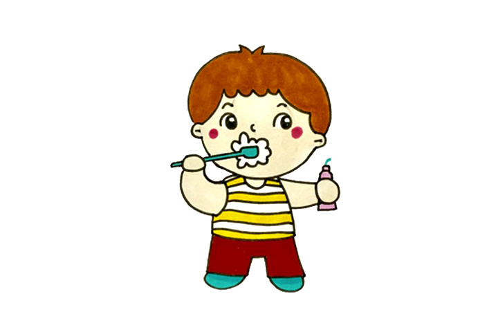刷牙的小男孩怎么画