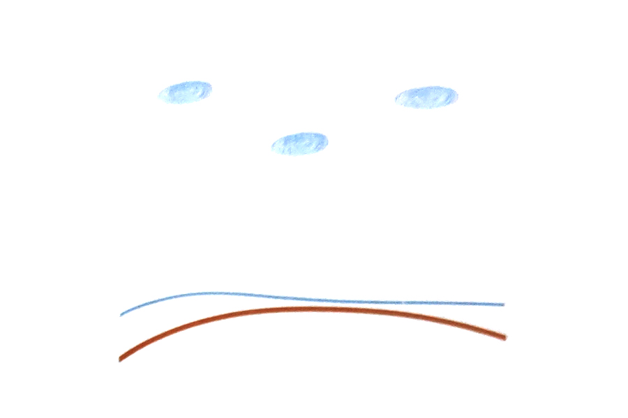 步骤2：用指印印出几朵扁扁的云朵。