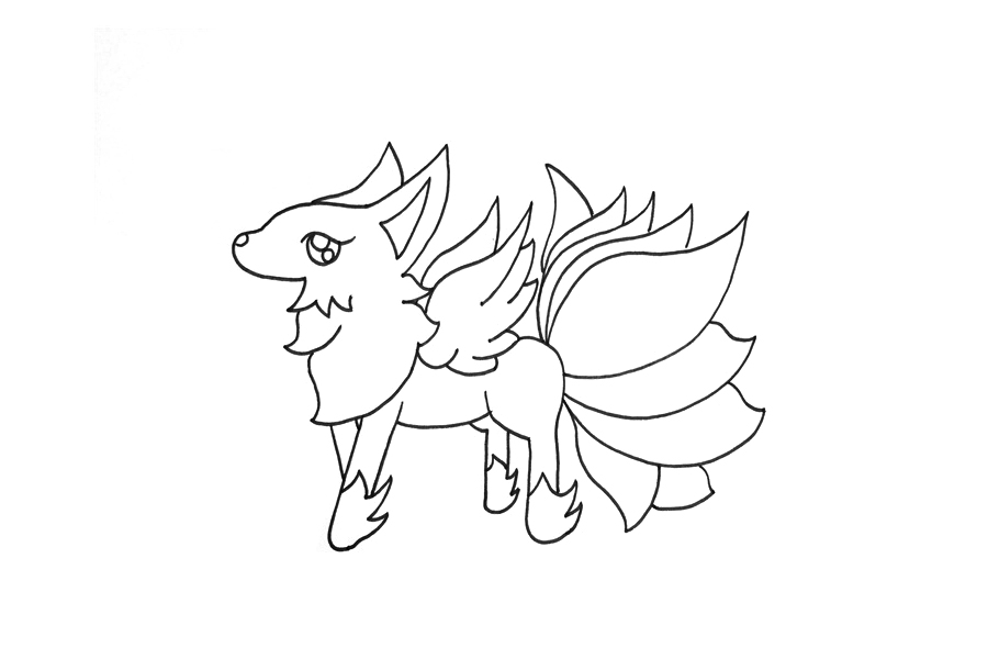 漂亮的九尾狐简笔画画法步骤-图3