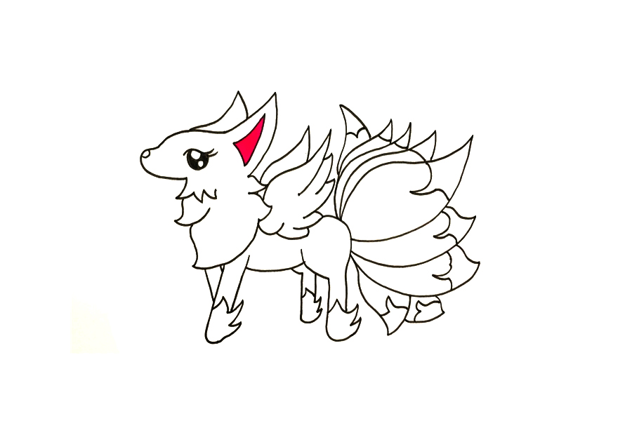 漂亮的九尾狐简笔画画法步骤-图4