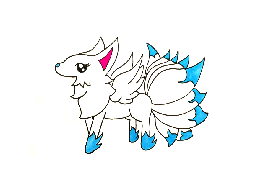 漂亮的九尾狐简笔画画法步骤